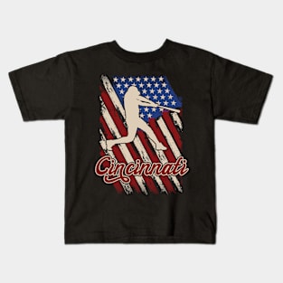 Patriotic USA Flag Cincinnati Baseball Fan Kids T-Shirt